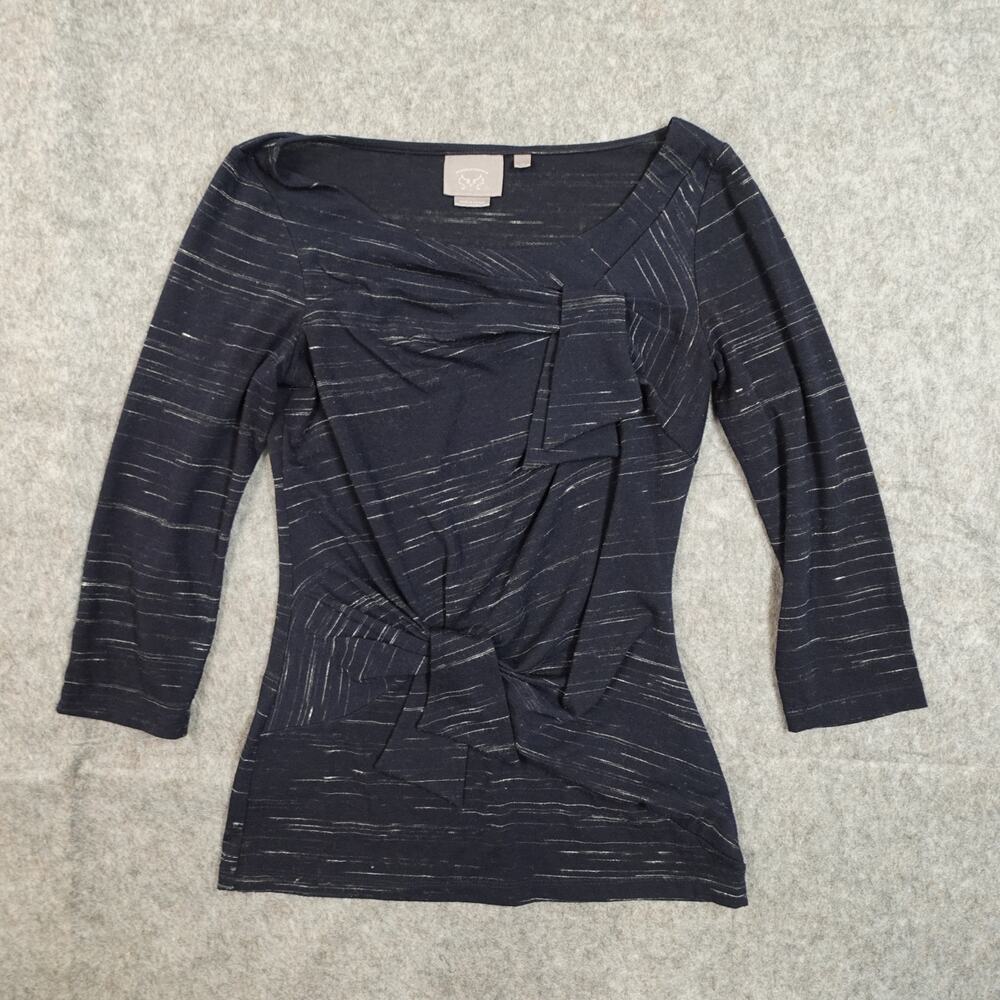 Anthropologie Top Womens Extra Small Knotted Surplice Heathered Navy Boat Neck
